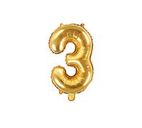 Palloncino Mylar a Forma di Numero 3 Tre Oro 35 cm Compleanno Adulto Bambino Capodanno