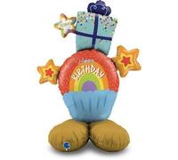 Palloncino mylar airloonz Happy Birthday Cupcake con stelle e pacchetti regalo 4