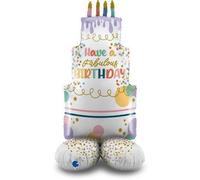 Palloncino mylar airloonz Happy Birthday Torta con candeline 48" Cm. 122