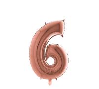 Palloncino Mylar Numero 6 Rosa Gold Medio 14'' 35 cm