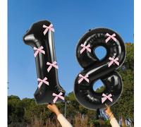 Palloncino nero a forma di numero 40 con fiocco rosa, palloncini bianchi a forma di numeri da 1 a 30 con fiocco rosa, adatti per decorazioni di feste di compleanno, anniversari, matrimoni, proposte, N