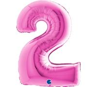 Palloncino numerale maxi megaloon foil balloon mylar (1mt, 40") numero 2, rosa fucsia