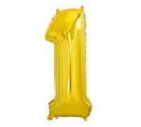 Palloncino numero 1 oro. Palloncini giganti numero oro feste compleanno decorazione festa anniversario matrimonio misura grande 70 cm con accessorio per gonfiare aria o elio