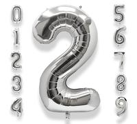 Palloncino Numero 2 Compleanno Argento: Grande 101 cm Elio Palloncini Compleanno 2 Anni Mylar Foil Numeri Gigante Bimbo Bimba Bambino Bambina Giganti per Festa di Baby Shower Anniversario Decorazioni