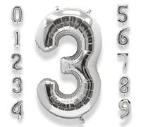 Palloncino Numero 3 Compleanno Argento: Grande 101 cm Elio Palloncini Compleanno 3 Anni Mylar Foil Numeri Gigante Bimbo Bimba Bambino Bambina Giganti per Festa di Baby Shower Anniversario Decorazioni