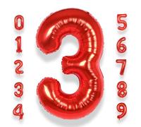 Palloncino Numero 3 Compleanno Rosso: Grande 101 cm Elio Palloncini Rossi Compleanno 3 Anni Mylar Foil Numeri Gigante Bimba Bambina Giganti per Festa di Baby Shower Anniversario Decorazioni