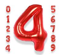 Palloncino Numero 4 Compleanno Rosso: Grande 101 cm Elio Palloncini Rossi Compleanno 4 Anni Mylar Foil Numeri Gigante Bimba Bambina Giganti per Festa di Baby Shower Anniversario Decorazioni