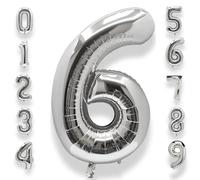 Palloncino Numero 6 Compleanno Argento: Grande 101 cm Elio Palloncini Compleanno 6 Anni Mylar Foil Numeri Gigante Bimbo Bimba Bambino Bambina Giganti per Festa di Baby Shower Anniversario Decorazioni