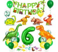 Palloncino Numero 6 Dinosauri, Decorazioni Compleanno 6 Anno, Foil Palloncini Numeri 6 Verde, Palloncini 6 Compleanno Ragazzo per Dinosauri Bambini Festa nella Giungla