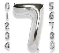 Palloncino Numero 7 Compleanno Argento: Grande 101 cm Elio Palloncini Compleanno 7 Anni Mylar Foil Numeri Gigante Bimbo Bimba Bambino Bambina Giganti per Festa di Baby Shower Anniversario Decorazioni