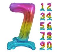 Palloncino numero 7 multicolor con base/supporto - mylar 74 cm