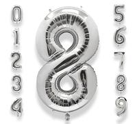 Palloncino Numero 8 Compleanno Argento: Grande 101 cm Elio Palloncini Compleanno 8 Anni Mylar Foil Numeri Gigante Bimbo Bimba Bambino Bambina Giganti per Festa di Baby Shower Anniversario Decorazioni