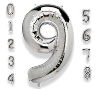 Palloncino Numero 9 Compleanno Argento: Grande 101 cm Elio Palloncini Compleanno 9 Anni Mylar Foil Numeri Gigante Bimbo Bimba Bambino Bambina Giganti per Festa di Baby Shower Anniversario Decorazioni