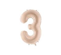 Palloncino opaco numero 3, beige scuro, 72 cm, con elio e aria, autosigillante, compleanno, cifra riutilizzabile