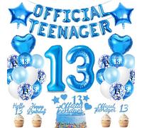 Palloncino per 13° compleanno, decorazione per 13° compleanno, decorazione di compleanno per 13 anni, con numero 13, festone Happy Birthday, blu