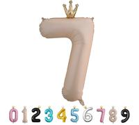 Palloncino per compleanno da 101,6 cm, palloncino color caramello, grande palloncino in lamina con corona per il 7° compleanno dei bambini, 7 palloncini digitali autogonfianti 0/1/2/3/4/5/6/7/8/9
