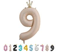 Palloncino per compleanno da 101,6 cm, palloncino color caramello, grande palloncino in lamina con corona per il 9° compleanno dei bambini, 9 palloncini digitali autogonfianti 0/1/2/3/4/5/6/7/8/9