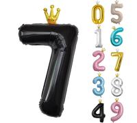 Palloncino per compleanno da 101,6 cm, palloncino nero con numero 7, palloncino grande in lamina con corona per il 7° compleanno di ragazze, ragazzi e bambini, 7 palloncini digitali autogonfianti