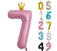 Palloncino per compleanno da 101,6 cm, palloncino rosa con numero 7, palloncino grande in lamina con corona per il 7° compleanno di ragazze, ragazzi e bambini, 7 palloncini digitali autogonfianti,