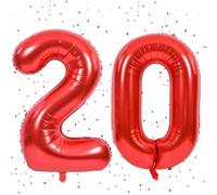 Palloncino rosso 20, con numeri rossi, 40 pollici, in pellicola, 20,101 cm, con numeri 20 a elio, 20 compleanno, per 20° compleanno, per 20° compleanno, per ragazze e ragazzi