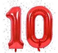 Palloncino rosso con 10, numeri rossi, 40 pollici, in pellicola, 10,101 cm, con numeri 10 elio, 10 compleanno, per decorazione di compleanno per bambini, ragazze e ragazzi