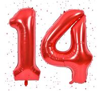 Palloncino rosso con 14, numeri rossi, 40 pollici, in pellicola, 14 pezzi, con numeri 14 a elio, per 14 compleanno, decorazione per il 14° compleanno, per ragazze e ragazzi, anniversari, feste