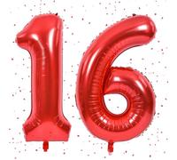 Palloncino rosso con 16, numeri rossi, 40 pollici, in pellicola, 16 pezzi, con numeri da 16 a elio, per 16 compleanno, decorazione per il 16° compleanno, per ragazze, ragazzi, anniversari, feste