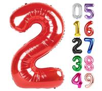 Palloncino rosso con numero 2 da 100 cm, decorazione per il secondo compleanno per bambini, ragazze e ragazzi, scintillante decorazione per feste a 2 numeri