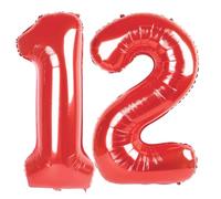 Palloncino rosso numero 12 101,6 cm, 12 palloncini numerici, decorazioni per il 12° compleanno rosso, forniture per feste per ragazzi e ragazze di 12 anni