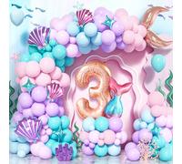 Palloncino Sirena Compleanno 3 Anno, 125 pezzi Pastello Rosa Blu Coda Sirena Ghirlanda Arco Palloncini Lattice Kit Con Stella Palloncino Conchiglia Per Ragazza Tema Decorazioni Sotto Il Mare