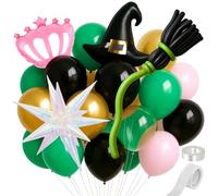 Palloncino verde rosa per feste, set di palloncini per feste a tema strega, 160 pezzi verde, rosa, nero, bianco, oro, rosa, cappello da strega, stella che esplode e palloncini di scopa per la