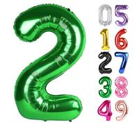 Palloncino verde scuro con numero 2 da 100 cm, decorazione per il secondo compleanno per bambini, ragazze e ragazzi, scintillante palloncino a 2 numeri, decorazione per feste