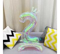 Palloncino XXL Iridescent numero 2 con numeri in piedi, 2 palloncini in pellicola di Mylar con brillantini, palloncini per discoteca, decorazione per feste di compleanno, 81 cm