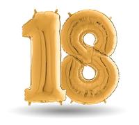 Pallone Compleanno 18 anni - colore Oro metal Lucido 100cm - PALLONCINO numero 18 - NUMERALE in MYLAR foil - con Valvola Auto bloccante - gonfiabile ad ario o ad ELIO - GIGANTE maxi GRANDE