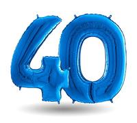 Pallone Compleanno 40 anni - colore Blu metal Lucido 100cm - PALLONCINO numero 40 - NUMERALE in MYLAR foil - con Valvola Auto bloccante - gonfiabile ad ario o ad ELIO - GIGANTE maxi GRANDE