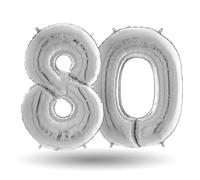 Pallone compleanno numero 80 anni Argento 101cm palloncini gonfiabile aria, ELIO