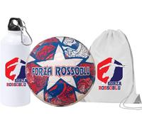 Pallone con i colori della squadra del Genoa e scritta Forza Rossoblu + una borraccia bianca in alluminio e sacca in nylon con stampa dei colori della tua squadra del cuore tifoso Genova