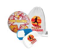 Pallone con i colori della tua squadra del cuore Giallorossa Roma + un portamerenda doppio scomparto e una sacca in nylon entrambi personalizzati regalo tifoso scuola pranzo asilo giallo rossi