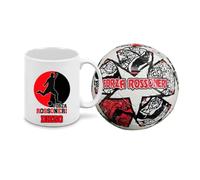 Pallone con i colori rosso neri calcio e scritta Forza rossoneri + una tazza bianca personalizzabile con nome in ceramica con stampa dei colori della tua squadra del cuore tifoso regalo milan milano