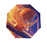 Pallone Da Basket Cartoon Arancione Ombrello Pieghevole Automatico Ombrelli Antivento Protezione UV da Viaggio per Bambini Ragazzi Ragazze