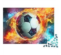 Pallone da calcio di fuoco, puzzle difficile 1000 pezzi per adulti, pallone da calcio fuoco, fiamma neon, sport, premium spesso robusto alta qualità, vibrante, antistress, gioco, 52x38cm/1000pz