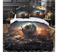 Pallone da calcio in frantumi Set Di Copripiumino Set di 3 Pezzi stampa di 3D morbida con federa cerniera nascosta Distruzione drammatica copripiumino for bambini e ragazze Single（140x200cm）