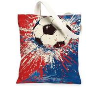 Pallone da calcio in tela Tote Bag per le donne, Sporty Dynamic Paint Splatter Rosso Nessuno Rosso Lavabile Riutilizzabile Piccola Borsa Tote Ideas Fo, Rosso, 13x15 Inch