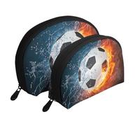 Pallone da calcio su fuoco e acqua, Borsa per trucco a conchiglia Portamonete da donna Borsa da toilette piccola Borsa per cosmetici 2 pezzi