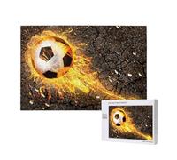 Pallone da calcio tra le fiamme del fuoco ardente,Puzzle in legno da 1000 pezzi per famiglie, puzzle per adulti e adolescenti
