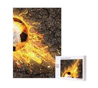Pallone da calcio tra le fiamme del fuoco ardente,Puzzle in legno da 300 pezzi per adulti e adolescenti