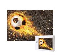 Pallone da calcio tra le fiamme del fuoco ardente,Puzzle in legno da 300 pezzi per famiglie, per adulti e adolescenti, decorazioni per la casa