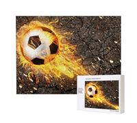Pallone da calcio tra le fiamme del fuoco ardente,Puzzle in legno da 500 pezzi, gioco di famiglia, puzzle per adulti e adolescenti, decorazioni per la casa