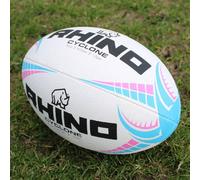 Pallone da rugby Cyclone bianco/azzurro/rosa, misura 4