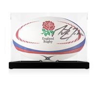Pallone da rugby dell'Inghilterra autografato da Martin Johnson. In vetrina